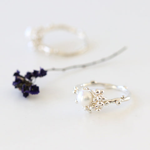 Silver Bubble White Pearl Ring