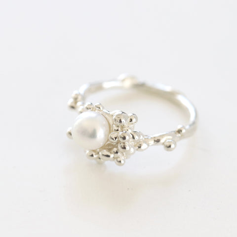 Silver Bubble White Pearl Ring