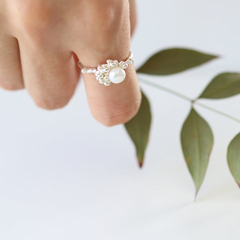 Silver Bubble White Pearl Ring