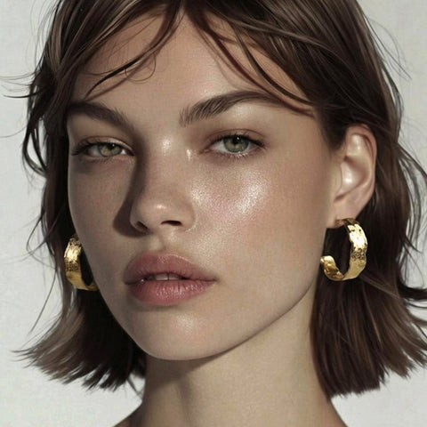 Gold Textured Big Hoop Earrings