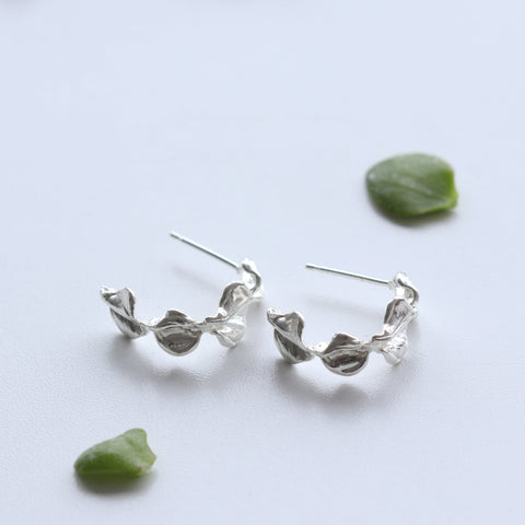 Petite Leaf Hoop Earrings - Small