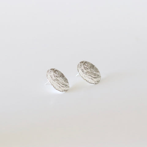 Textured Round Stud Silver Moon Earrings