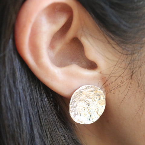 Textured Round Stud Silver Moon Earrings