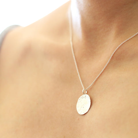 Textured Round Silver Moon Necklace