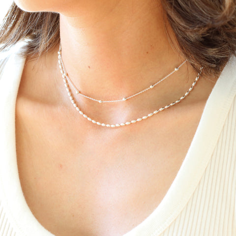 Silver Oval Ball Chain Necklace
