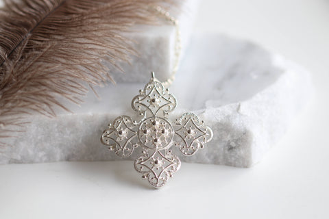 Silver Cross Long necklace