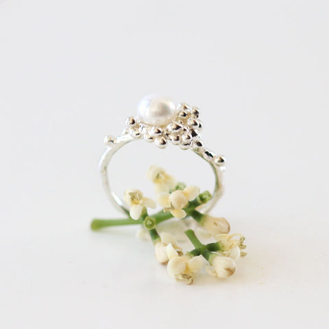 Silver Bubble White Pearl Ring