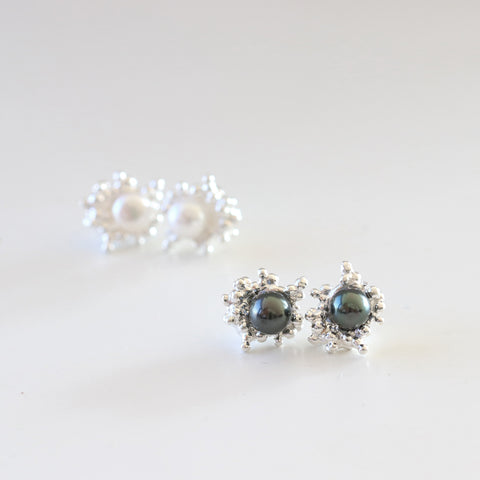 Silver Bubble Pearl Stud Earrings