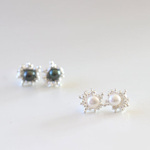 Silver Bubble Pearl Stud Earrings