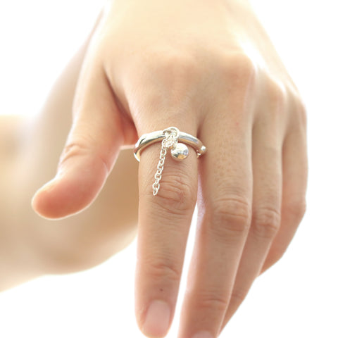 Silver Ball Multi Charm Ring