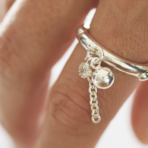 Silver Ball Multi Charm Ring