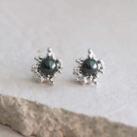 Silver Bubble Pearl Stud Earrings