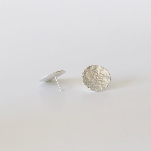 Textured Round Stud Silver Moon Earrings