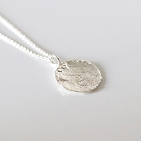 Textured Round Silver Moon Necklace