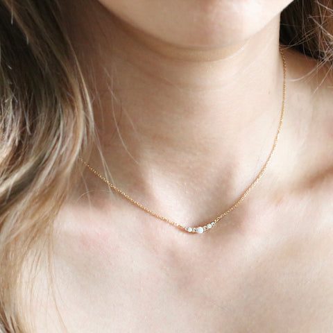 Opal & Cubic Crescent Necklace -  Gold