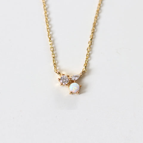 Opal & Cubic Together Necklace -  Gold