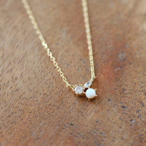 Opal & Cubic Together Necklace -  Gold