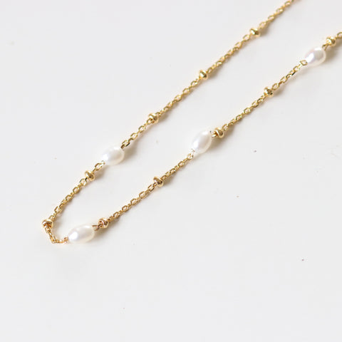 Pearl & Small Ball Necklace - Gold