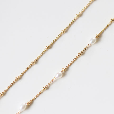 Pearl & Small Ball Necklace - Gold