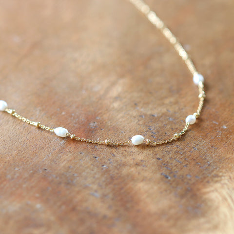 Pearl & Small Ball Necklace - Gold