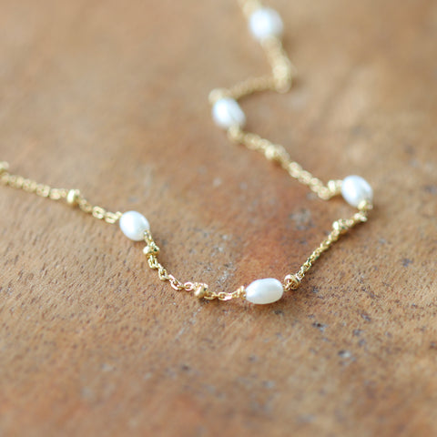 Pearl & Small Ball Necklace - Gold