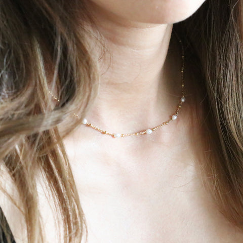 Pearl & Small Ball Necklace - Gold