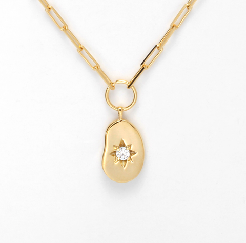 Oval Moon Pendant Necklace -Gold