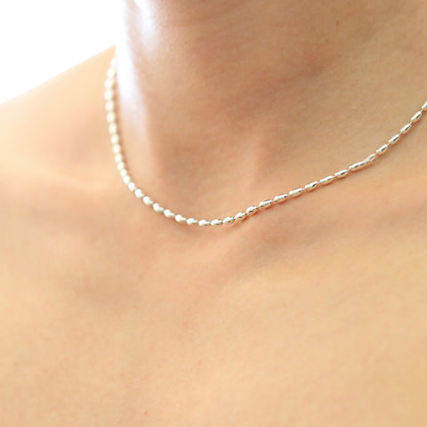 Silver Oval Ball Chain Necklace