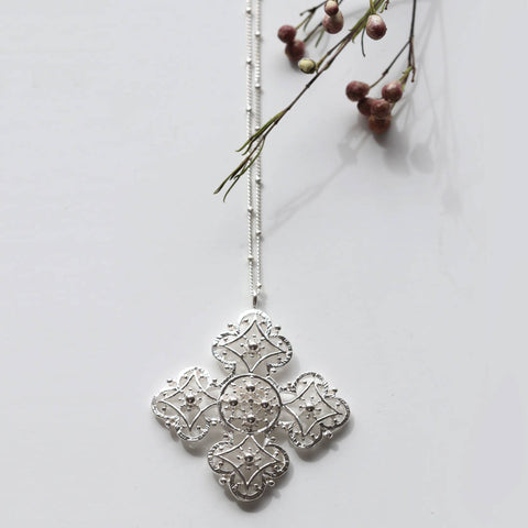 Silver Cross Long necklace