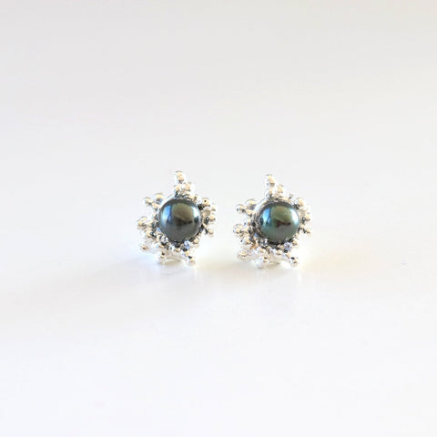 Silver Bubble Pearl Stud Earrings