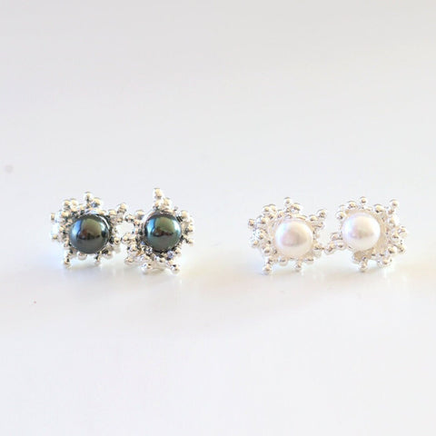 Silver Bubble Pearl Stud Earrings